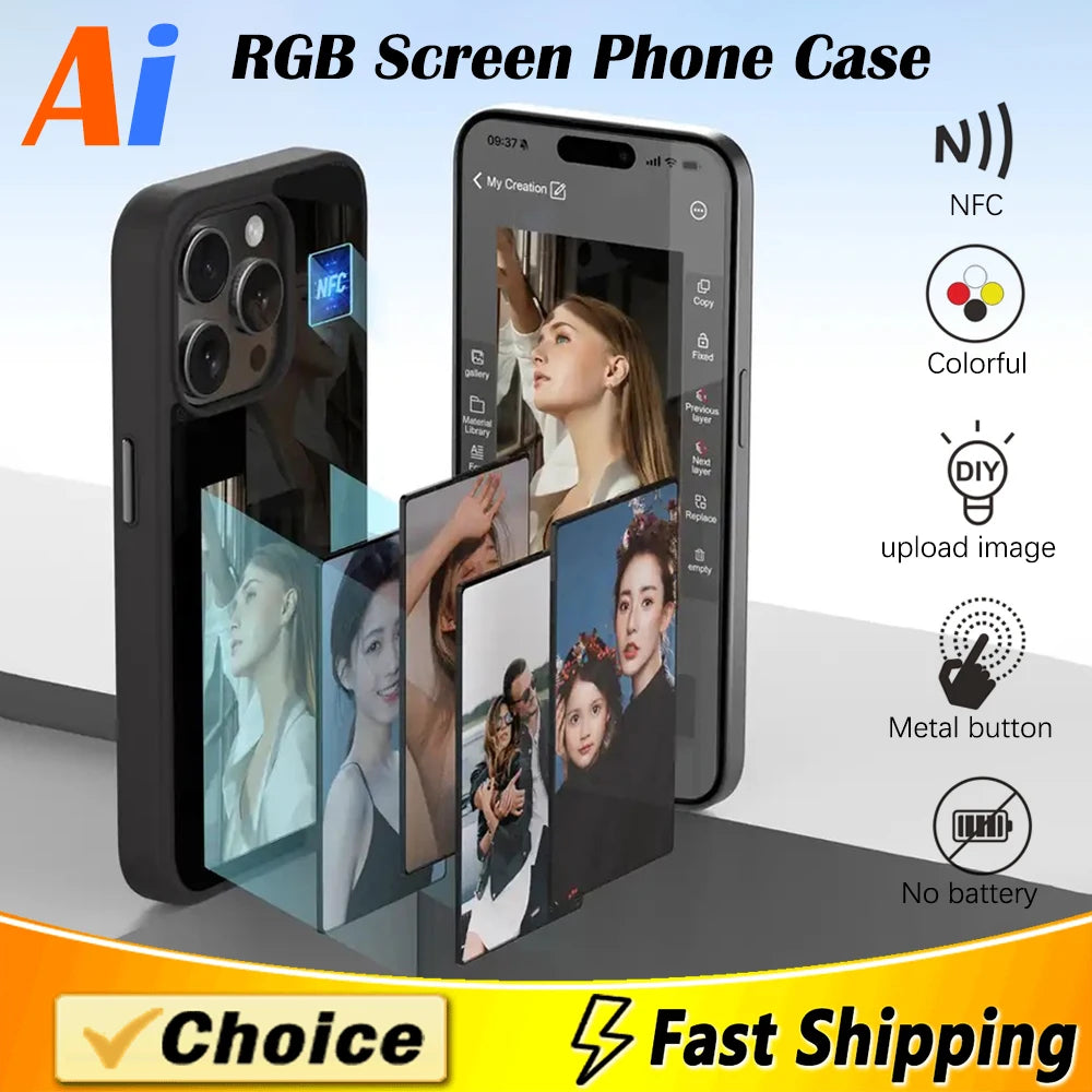 Smart Tech Phone Case For iPhone 15 14 13 Pro Max NFC Silicone Case APP Refresh Pattern DIY Fashion Girl Phone Cover