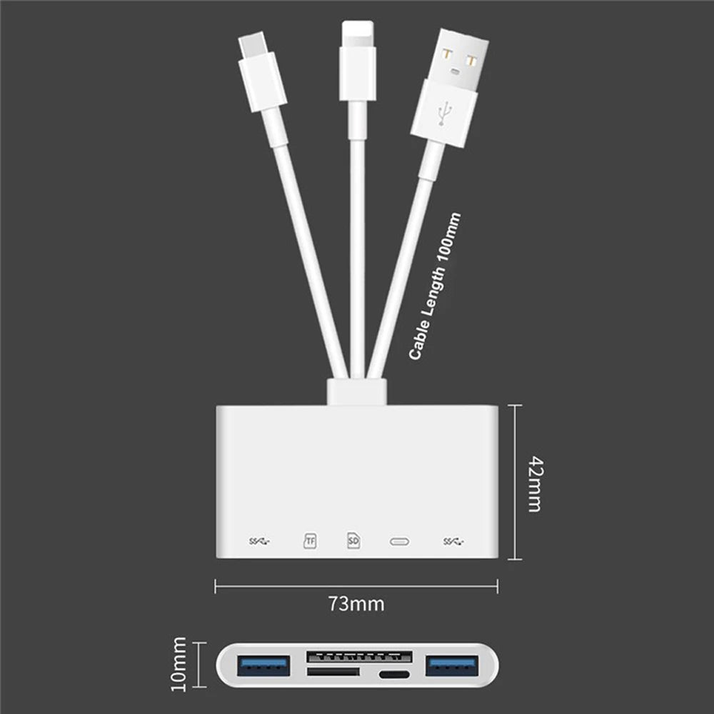 Majic Adapter 5 In 1 OTG Card Reader USB Type-C Lightning HUB Adapter for Iphone Xiaomi Huawei Samsung Ipad Macbook Laptop Memory Flash Drive