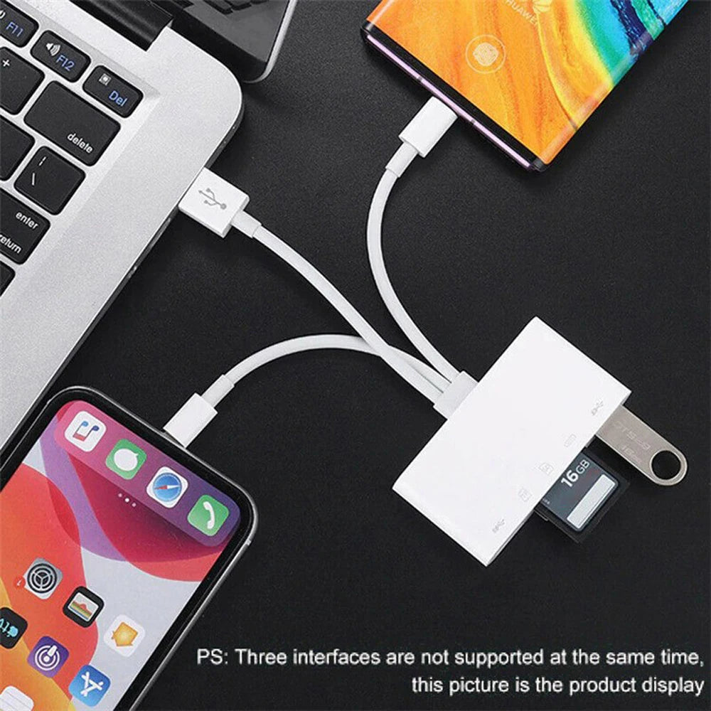 Majic Adapter 5 In 1 OTG Card Reader USB Type-C Lightning HUB Adapter for Iphone Xiaomi Huawei Samsung Ipad Macbook Laptop Memory Flash Drive