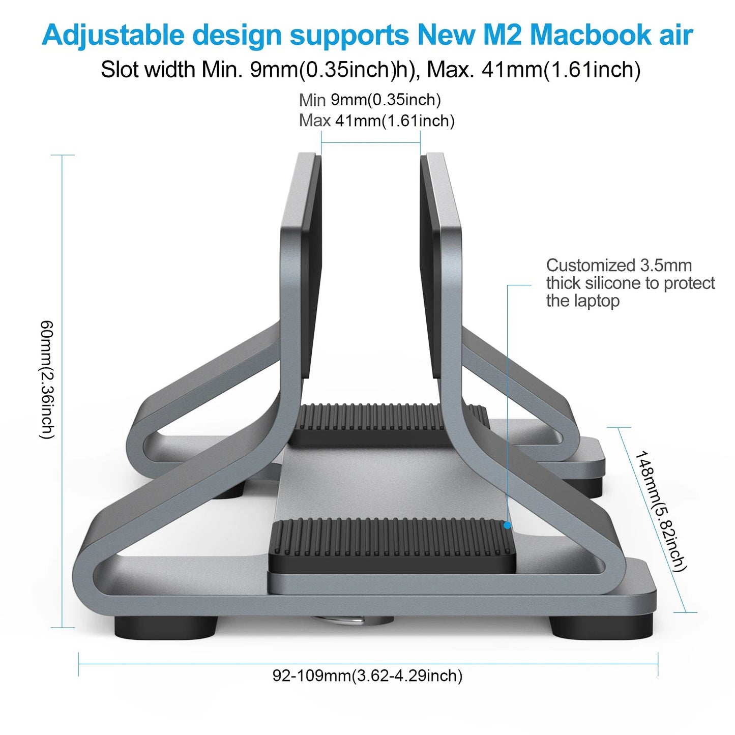 Vertical Laptop Stand Tool-Free Adjustable Aluminum Laptop Stand Holder Vertical Width From 0.35"-1.6" Support Almost All Laptop